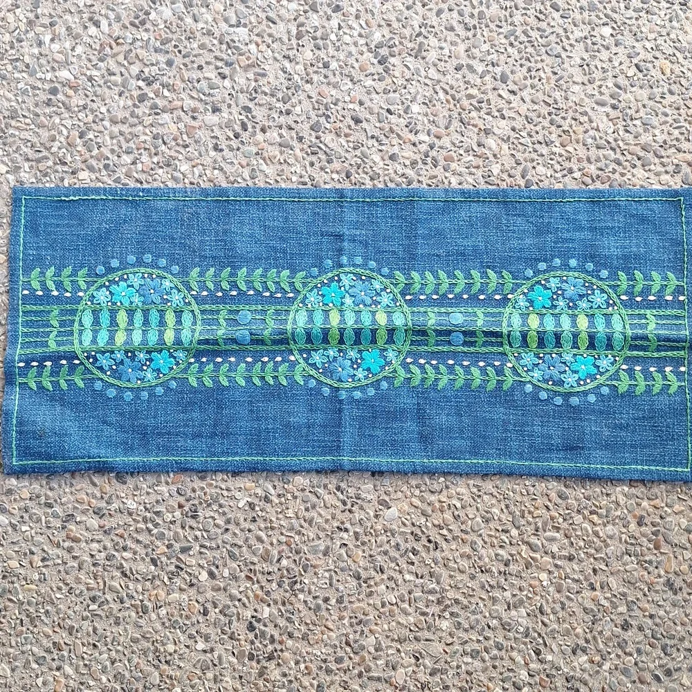 Vintage 70s Small Side Table Runner Hand Embroidered Hemp Boho Handmade